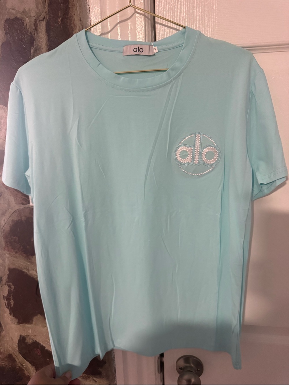 ALO Yoga women Short Sleeve Crew Tee in Light Aqua